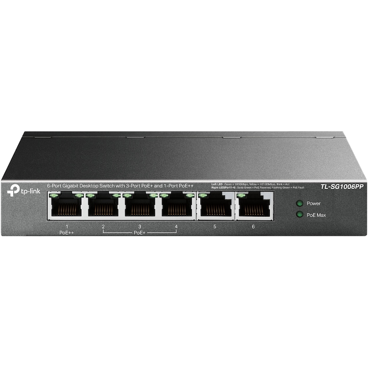 Суич TP-LINK TL-SG1006PP, с управление, PoE++