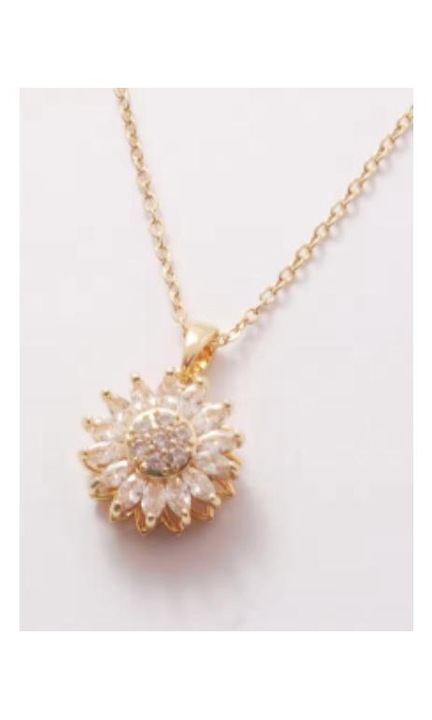 Colier cu Pandantiv Rotativ Floarea-Soarelui din Argint 925 pentru Femei, Placat cu Aur de 18K