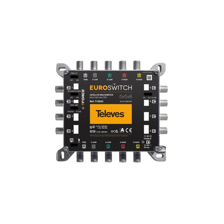 Comutator EuroSwitch TELEVES, 5 intrari, 8 iesiri, 30dB