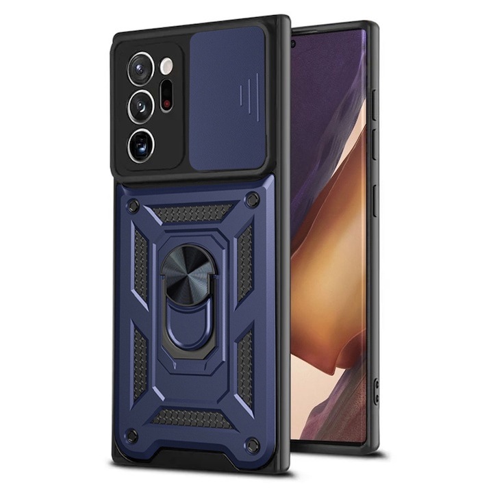 Калъф за Samsung Galaxy Note 20 Ultra / Note 20 Ultra 5G Premium Hybrid Armor Kickstand, Camera Slider, Anti-Shock, Top Protection, Blue