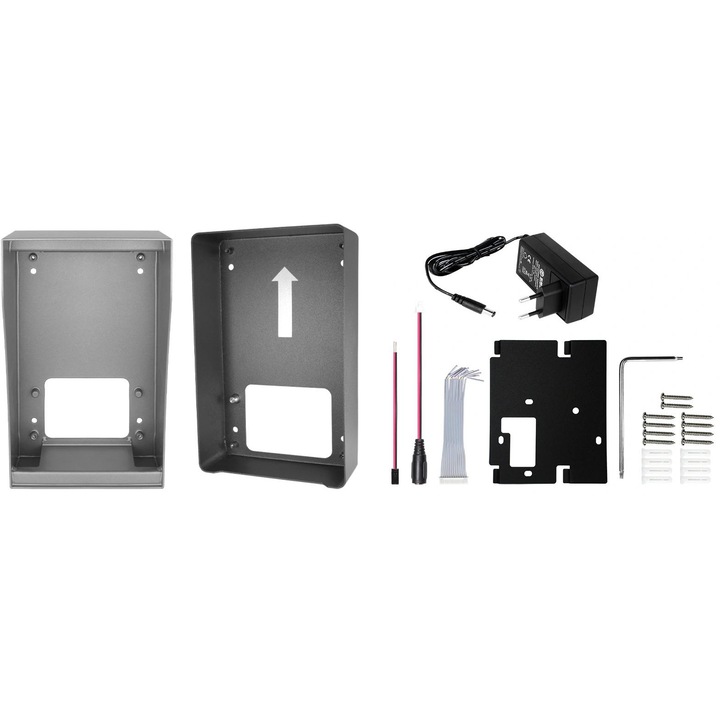 Set videointerfon Hilook HD-VIS-02, LCD TFT 7'', rezolutie 1024x600, montaj aparent/ingropat, aluminiu, negru, 200x140x23.6mm