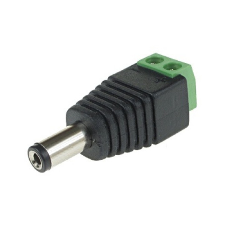 Conector rapid S-55 pentru alimentare, Plastic, Alimentare DC, 2.1/5.5mm, 37 x 14 x 12 mm, Negru / Verde
