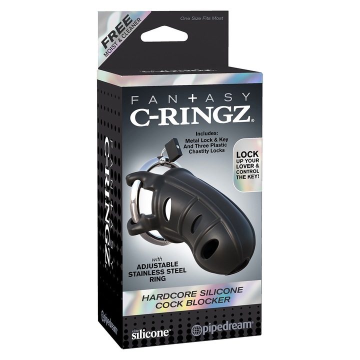 Мъжки колан за целомъдрие, Pipedream, силикон/метал, 9,5 см, черен