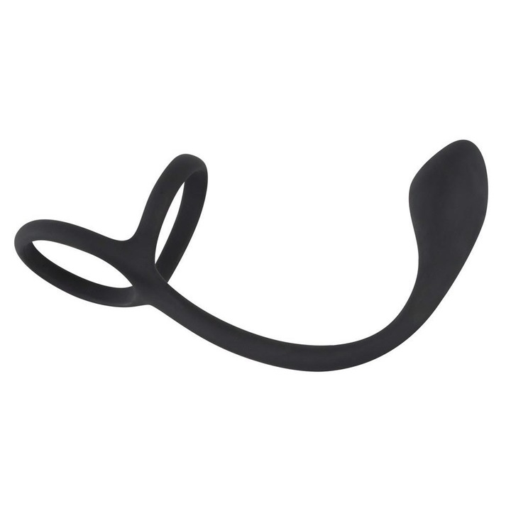 Anális játék péniszgyűrűvel, Black Velvets, Szilikon, 22,5 cm, Fekete