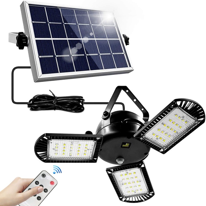 Лампа с LED със соларно зареждане, Tovbmup, 800 lm, 3 регулируеми глави, IP65