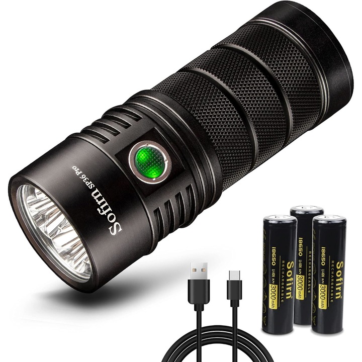 Акумулаторен led фенер, QttvbTna, 8000 лумена, USB-C, черен