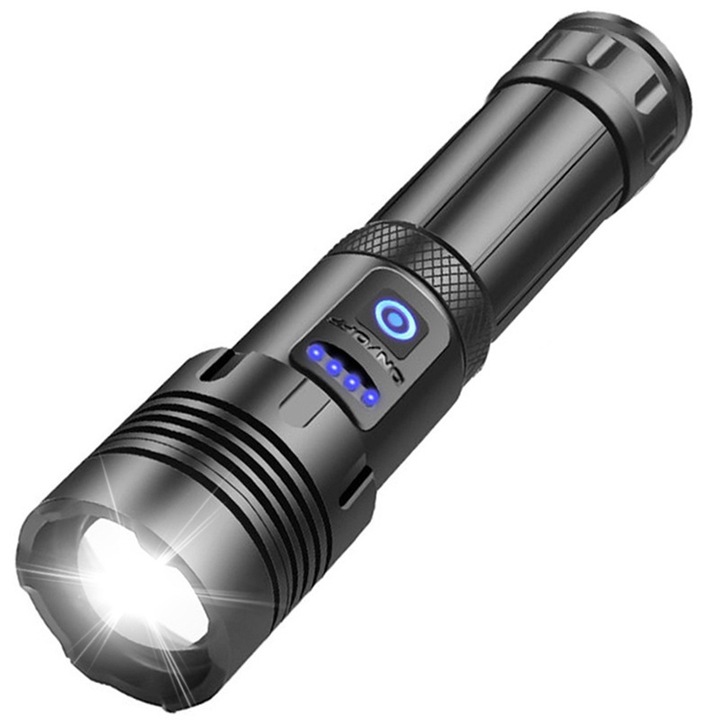 LED фенер, QttvbTna, 2000lm, 7 режима, черен, 17.4x4.3x3.5cm