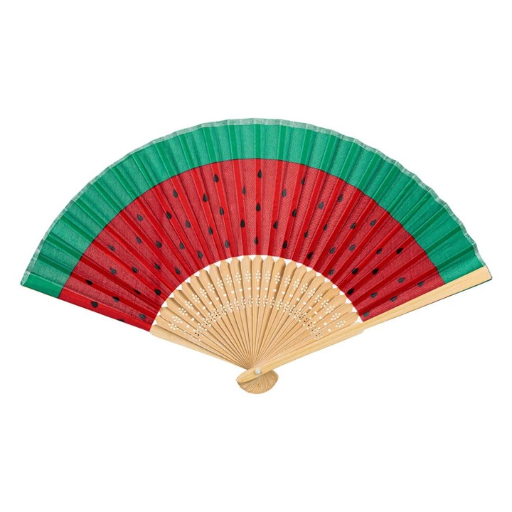 Kézzel készített bambusz legyező Shopiens® görögdinnye mintával, 21 cm