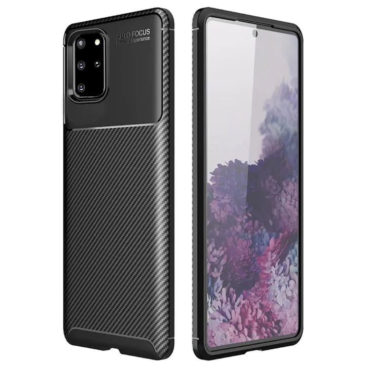 UIQ въглероден защитен калъф за телефон за Samsung Galaxy S20 Plus 4G / S20 Plus 5G, прецизни изрези, против пръстови отпечатъци, против надраскване, ултра тънък, черен