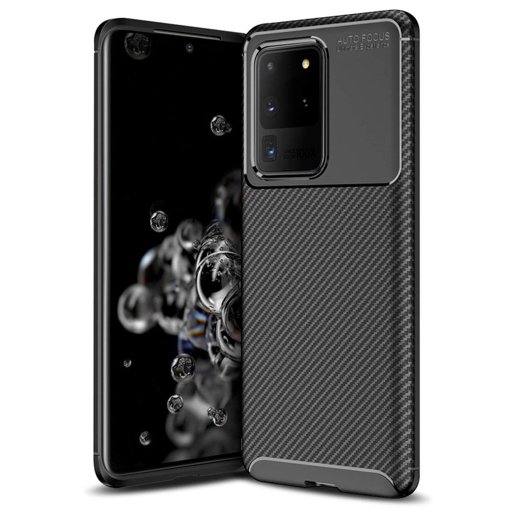UIQ въглероден защитен калъф за телефон за Samsung Galaxy S20 Ultra 4G / S20 Ultra 5G, прецизни изрези, против пръстови отпечатъци, против надраскване, ултра тънък, черен