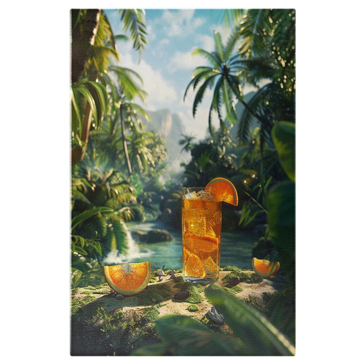 Tablou Canvas Explozie de citrice Lamai Taiate si Limonada Gustoasa In Paharul Inalt, Pictura Digitala 40x25CM