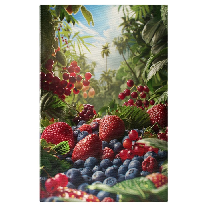 Tablou Canvas Fructe de Padure Racoroase Hrana cu Vitamine din Verdeata Tropicala, Pictura Digitala 40x25CM