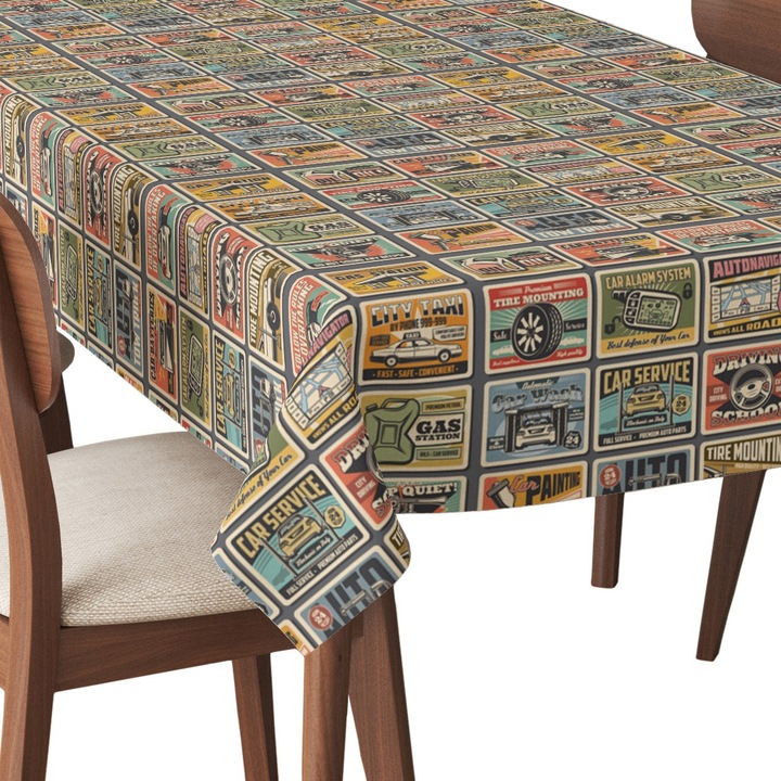 Abrosz, Retro autószerviz, Poliészter, Téglalap, Méret: 140 cm x 500 cm, TDX614/500