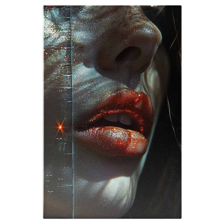 Tablou Canvas Allura Oglindita a Tinerei cu Buze Patate cu Dulceata in Joc de Lumini si Umbre, Pictura Digitala 40x25CM