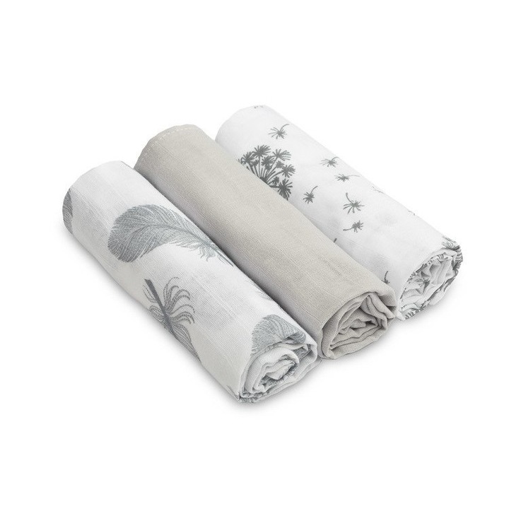 Комплект 3 муселинени пелени, Sensillo, Памук, 70x80см, Сиви