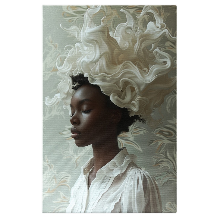 Tablou Canvas Albul si Negru un Contrast Clasic ce Emana Frumusete si Eleganta Portret Feminin, Pictura Digitala 40x25CM