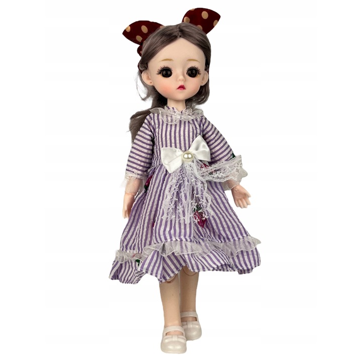 Gyűjthető baba, csuklós, lila, 30cm