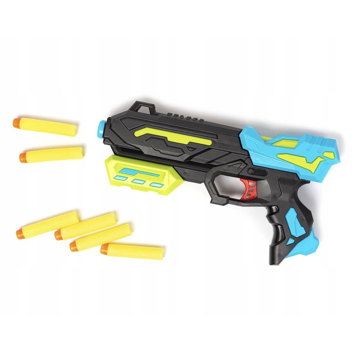 Pistol jucarie, set 6 sageti spuma, plastic, 26x15x5cm, multicolor, +3 ani