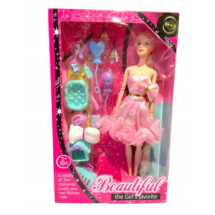 Kiskutyás baba, kiegészítő készlet, tarka, 30cm