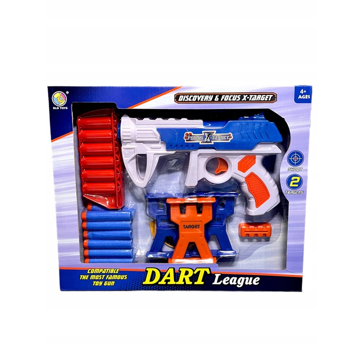 Set pistol cu sageti pentru copii, BLD Toys, plastic, cu 3 tinte, 20 cm, multicolor