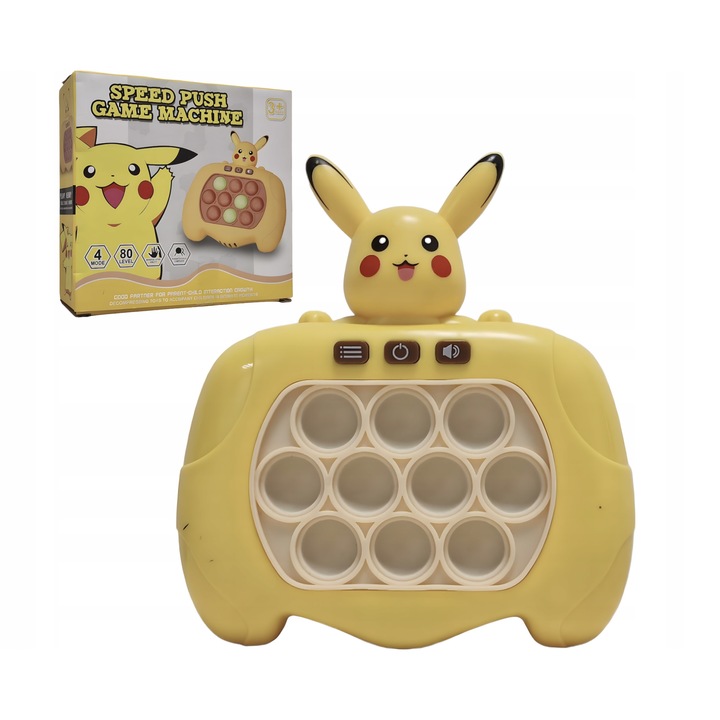 Jucarie interactiva, antistres electrica Pikachu Pop It, 4 moduri de joc, 13x12.7cm