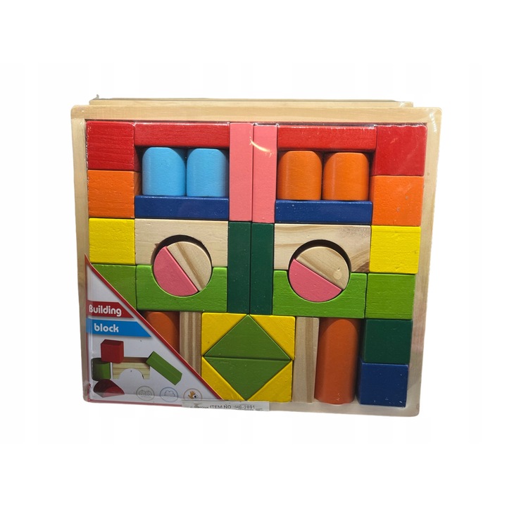 Комплект дървени кубчета и тухлички, 40 части, Многоцветни, 24x24см