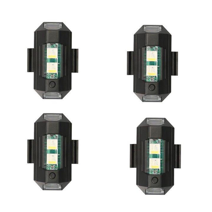 Set 4 lumini stroboscopice drone, JENUOS, 7 culori, comutator senzorial, 3.8 x 2 cm, Negru