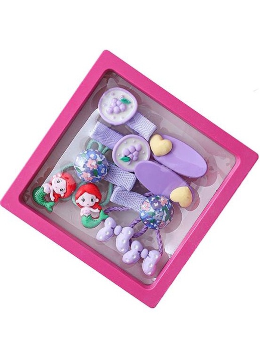 Hajkiegészítők, gumik és klipek készlete, lila, 10 darab