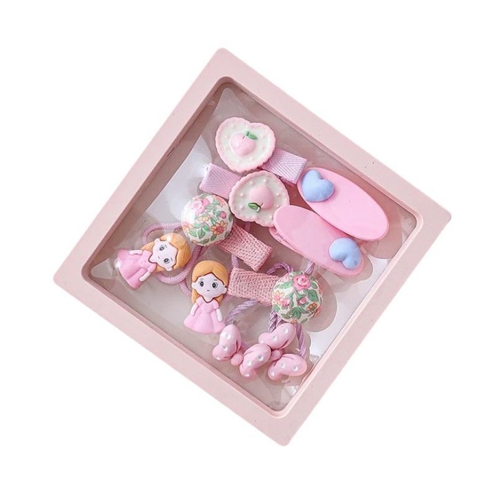 Hajkiegészítő szett, hajcsipesz és klip, rózsaszín, 10 darab