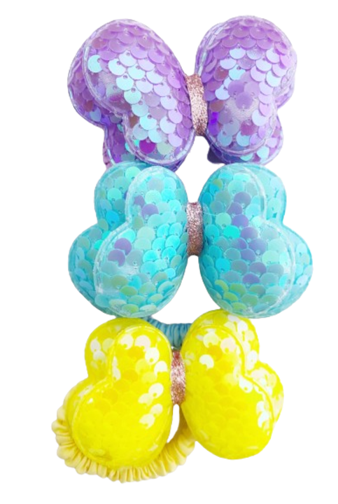 Hajgumi szett pillangó flitterrel, tarka, 3 db