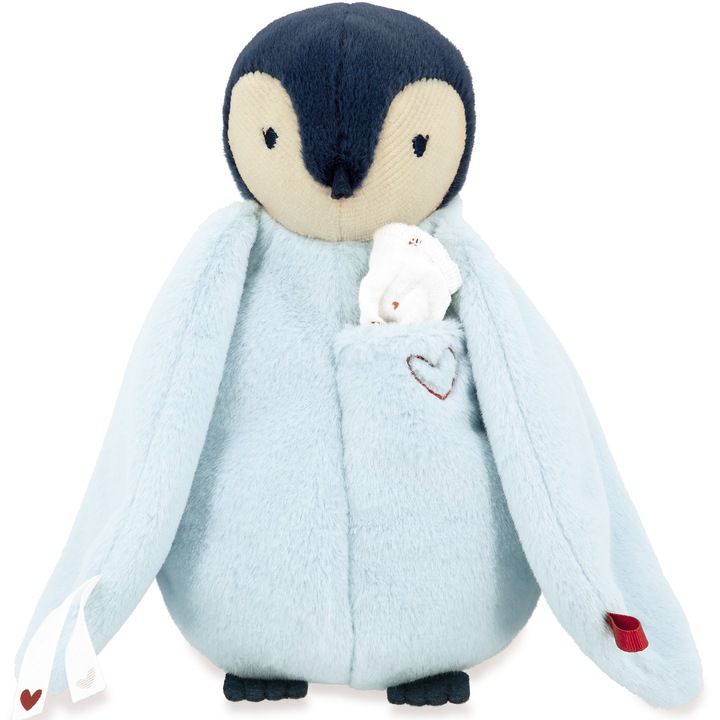 Jucarie de plus Kaloo - Pinguin, cu batista, bleu, 20 cm