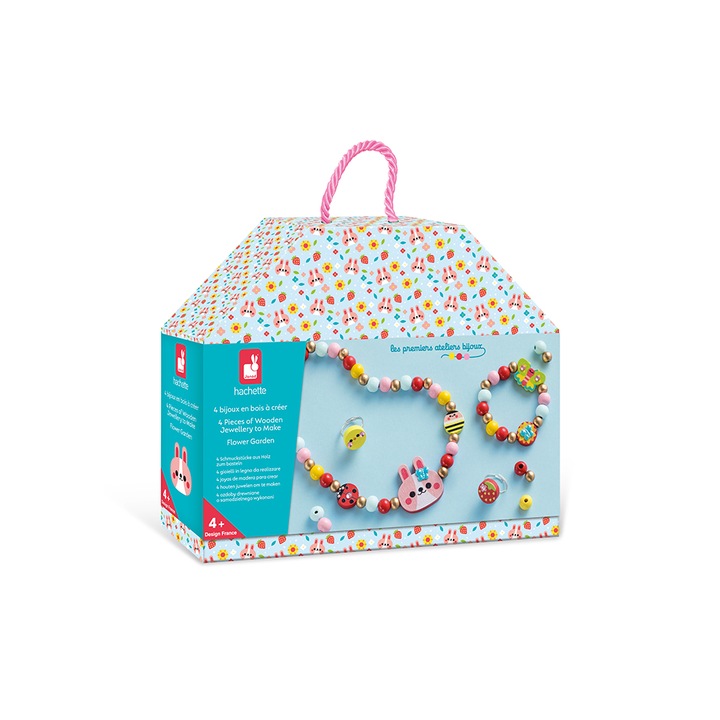 Set creatie Janod - Flower Garden, 4 bijuterii din lemn