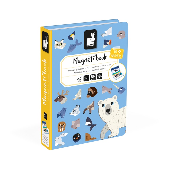 Joc magnetic Janod - Magneti Book, Animale polare, 40 piese