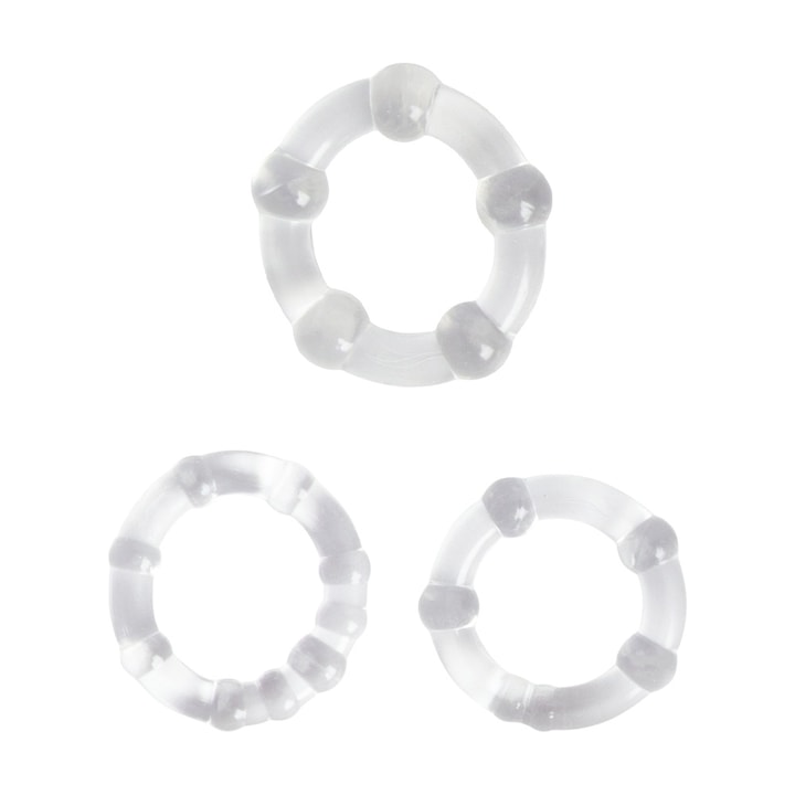 3 db-os FairyKiss® péniszgyűrűs szexjáték szett, Késleltetett ejakuláció, Az erekció javítására, Kiemelkedő stimuláció, TPE, Átlátszó