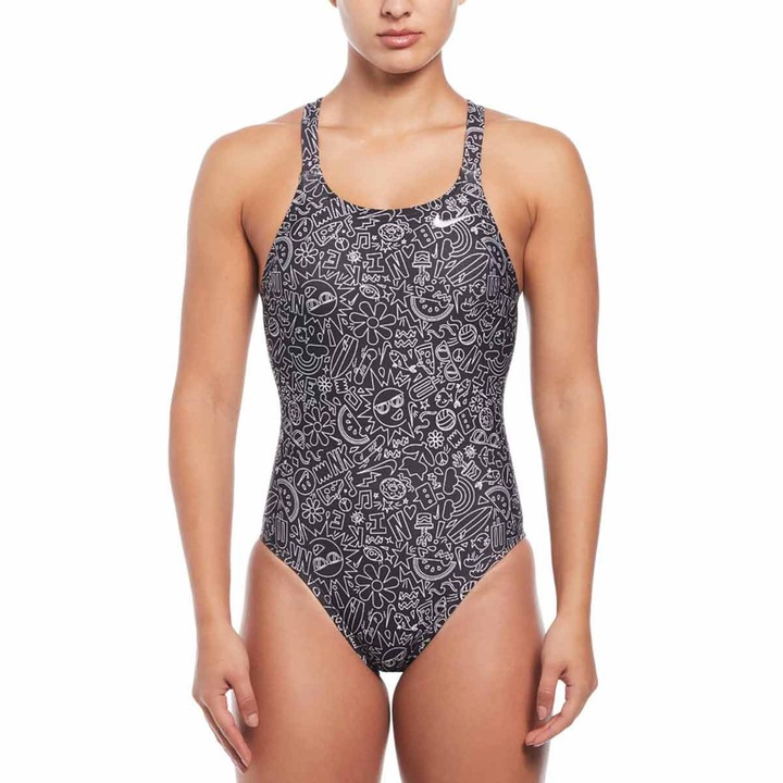 Costum inot piscina femei Nike Multi Print Fastback One Piece, marime 40, negru/alb