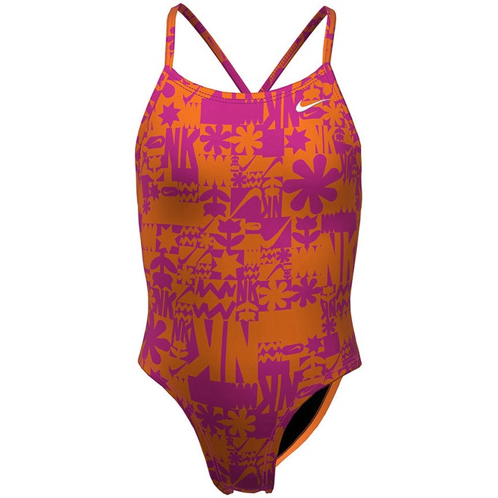 Дамски цял бански Nike Charms Multi Print Lace Up Back One Piece, Размер M, Розов/Оранжев