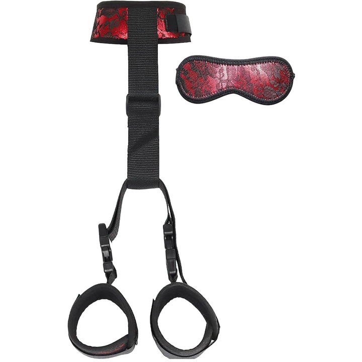 Set curea BDSM, JIAGENA, ajustabila, Rosu, 4 Accesorii