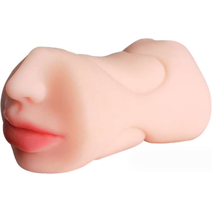 Masturbator oral, 3 in 1, bej, 19x19 cm