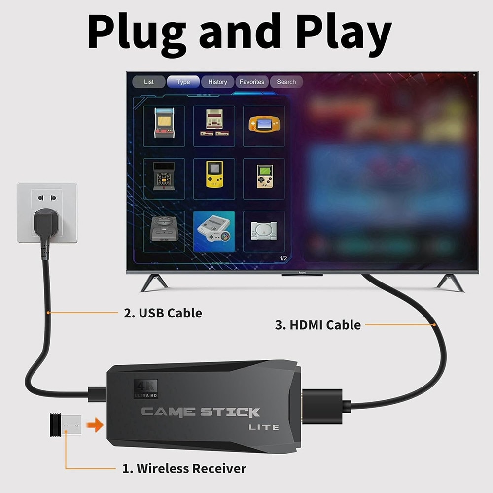 Consola Retro, JESWO, 25000+ jocuri, 4K HDMI, 2 controlere wireless 2.4G, Negru, 64GB