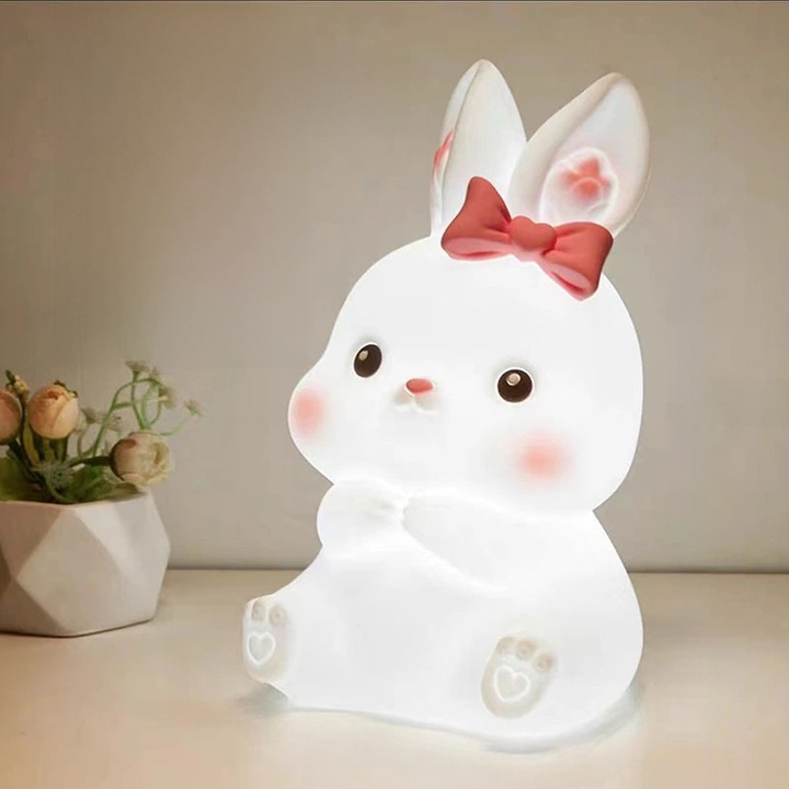 Lampa de veghe pentru copii, silicon lavabil, control tactil, LED, alb, 11x9x16.5cm