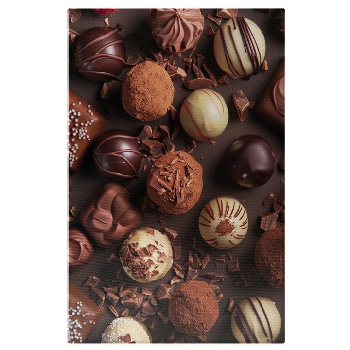Tablou Canvas Delicioasele Bomboane de Ciocolata cu Diverse Arome si Diferite Tipuri, Bomboane Apetisante, Pictura Digitala 90x60CM