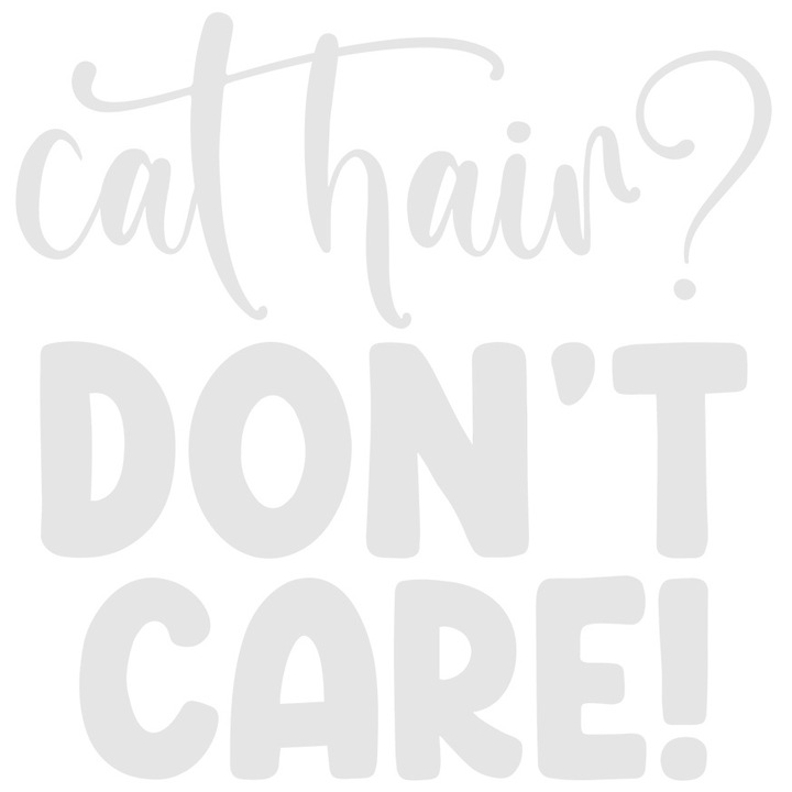 Sticker Exterior pentru iubitorii de pisici cu textul in engleza "Cat hair? Don't care!", Vinyl Alb, 20 cm
