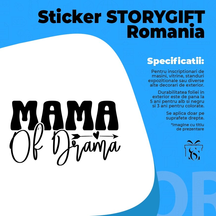 Külső matrica szívvel és "Mama of drama" szöveggel - családi dráma
