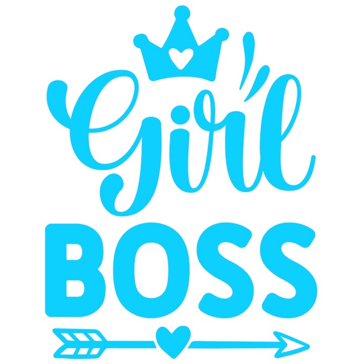 Sticker Exterior cu o coroana regala si inimioare pentru fetele patroane - bogate afaceri, Vinyl Albastru, 20 cm