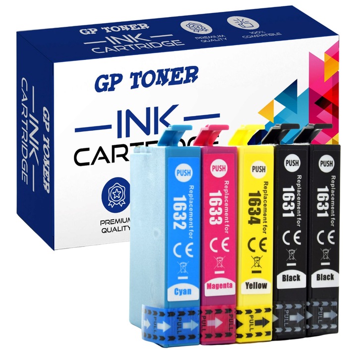 Tintapatron készlet kompatibilis a Epson T1631, T1632, T1633, T1634 GP-E1636CMYKK Multicolor