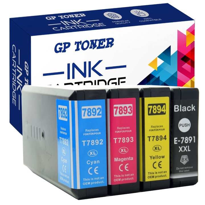Set de 4 cartuse de cerneala compatibile cu Epson T7891, T7892, T7893, T7894 - GP TONER, CMYK, 16000 pagini