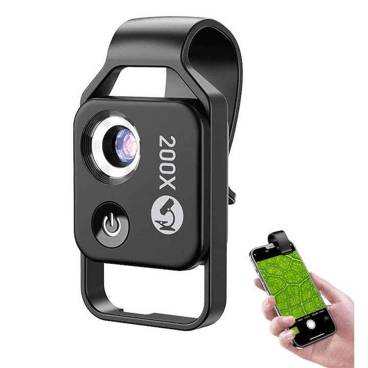 Lentila microscop 200x cu lumina LED CPL, universal, Negru