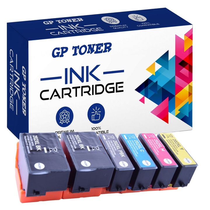 Set de 6 cartuse de cerneala compatibile cu Epson 202XL Expression Premium XP-6000, XP-6005, XP-6100 - GP TONER, CMYK