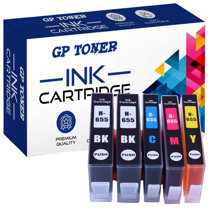 5 db tintapatron készlet, GP toner, kompatibilis a HP 655 XL 3525, 4615, 4625, 5525, 6525 többszínű, 4000 oldalas
