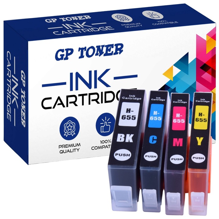 4 db HP 655 XL kompatibilis tintapatron készlet 3525, 4615, 4625, 5525, 6525 nyomtatókhoz - GP TONER, CMYK
